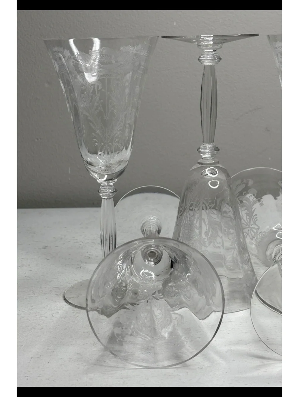 Tiffin-Franciscan Crystal Flanders Clear Stem 15024-024 Water Goblets set of 6
